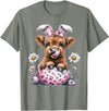 Funny Cow Easter Rabbit Cute Highland Cows Lover Easter Day T-Shirt - Olive Heather