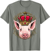 Wowsome! King Pig Wearing Crown - Queen Pig Animal T-Shirt - Olive Heather