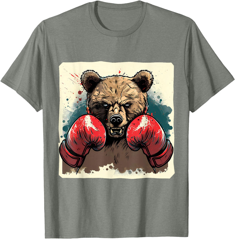 Funny Boxing Animals Boxer Bear With Boxing Gloves Kickboxing Funny Boxing T-Shirt - Olive Heather