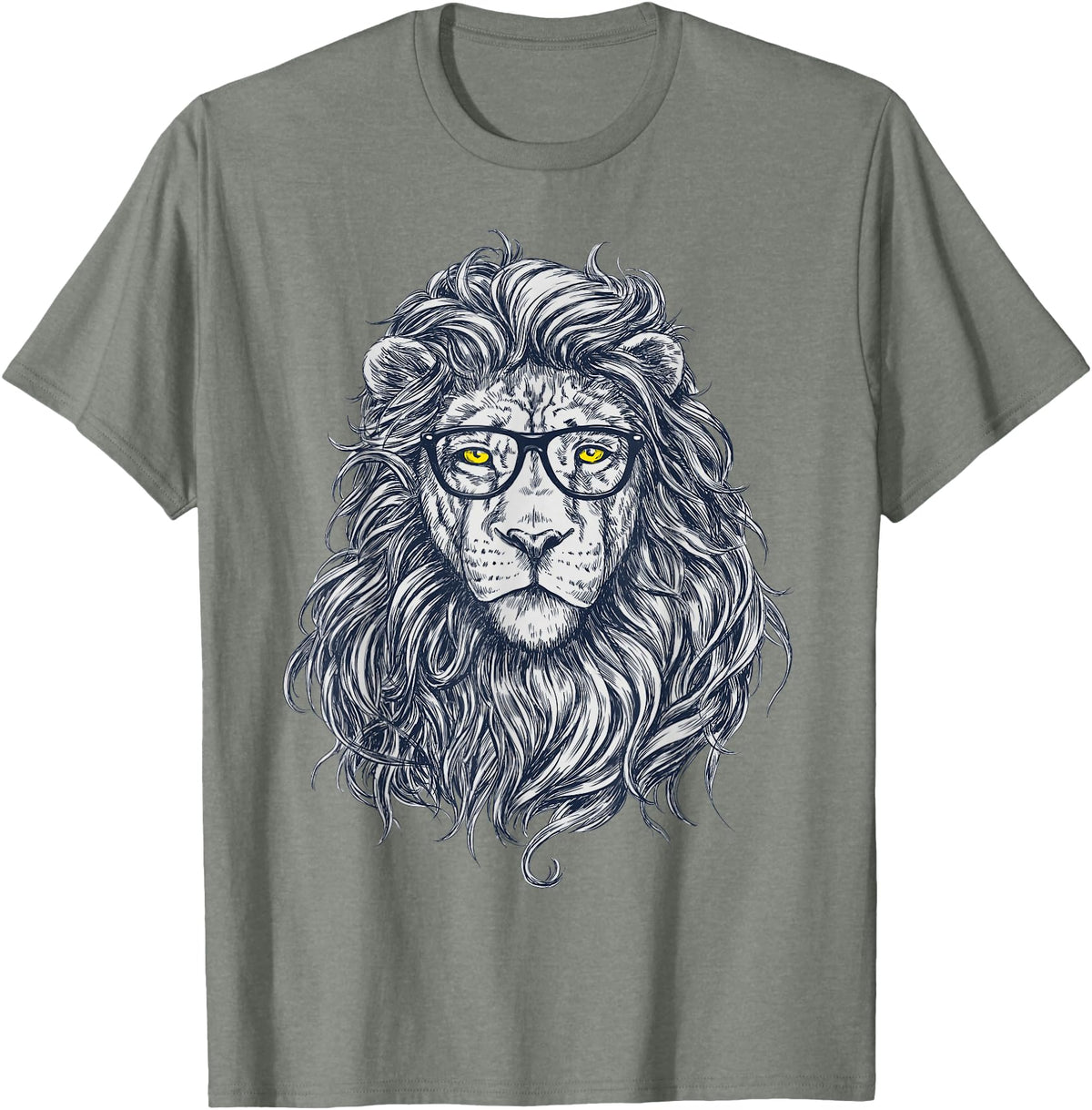 Wise Animal Cool Lion in Glasses Hipster Funny Nerd Humor T-Shirt - Olive Heather