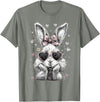 Funny Bunny Face Glasses Bandana Pink Rabbit Happy Easter T-Shirt in Olive Heather