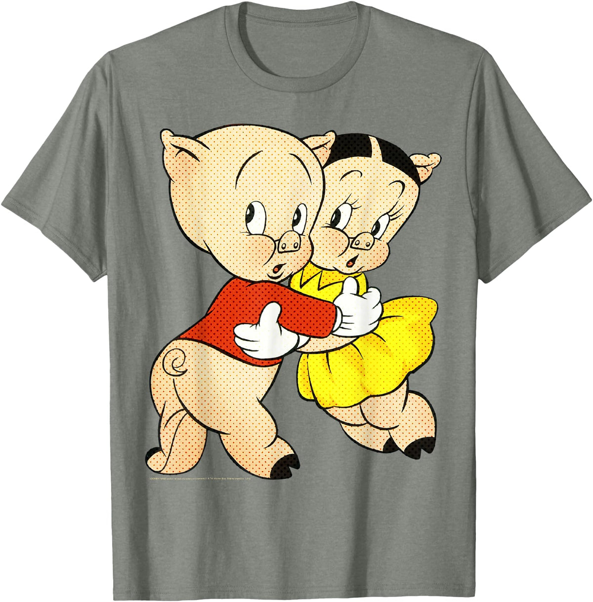 Looney Tunes Porky & Petunia Pig Portrait T-Shirt - Olive Heather