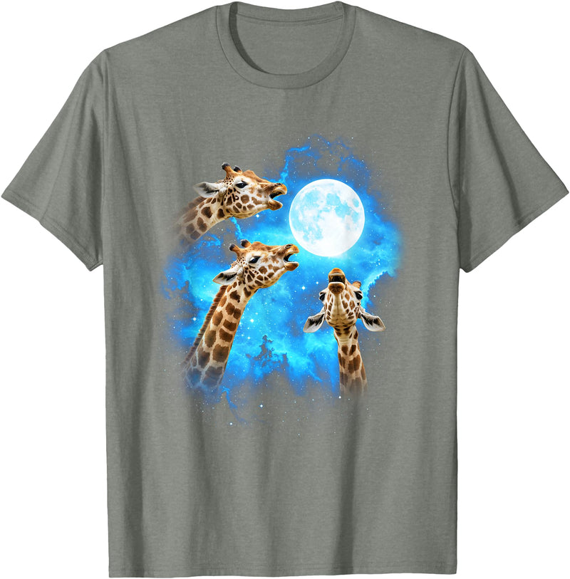 Animals howling blue 3 Giraffe Howling at The Moon Colorful Blue T-Shirt - Olive Heather