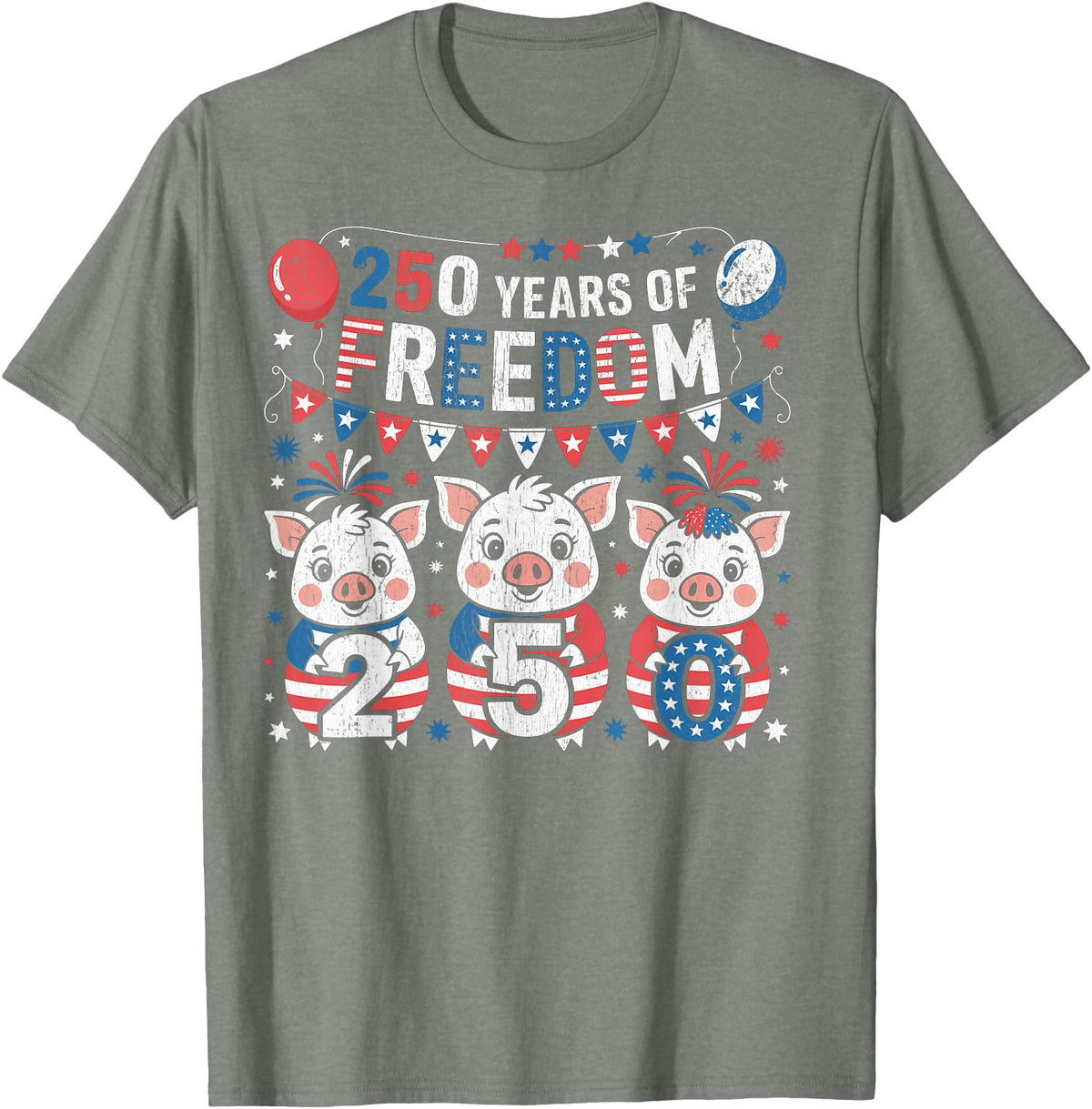 250th Patriotic 250 Years of Freedom 250th America Funny Pigs Patriotic 250 Years of Freedom T-Shirt - Olive Heather
