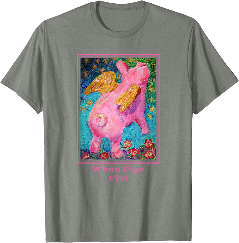 Animal Art T Shirts When Pigs Fly Art T Shirt T-Shirt - Olive Heather