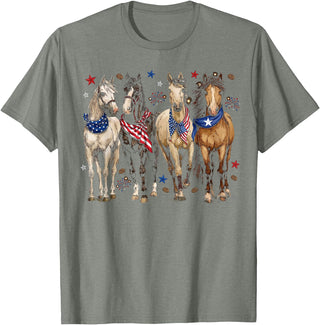 Patriotic Horse Squad 4th of July Equestrian Women Girls T-Shirt - Olive Heather