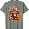 Fall Highland Cow Bow ThanksGiving Ades.shirt Fall Highland Cow Pumpkin Bow Thanksgiving Fall Girl Women T-Shirt - Olive