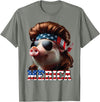 Funny Mullet Farm Pig Patriotic Pig Merica Mullet 4th of July And Father's Day Man Funny T-Shirt - Olive Heather