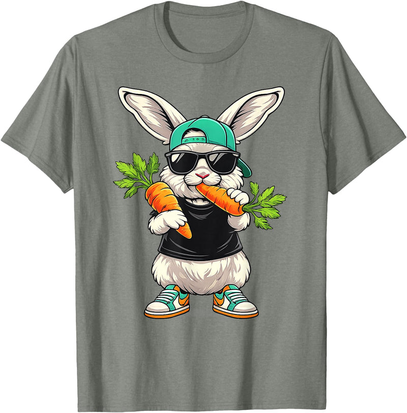 Funny Easter Bunny with Carrot Rabbit Easter Boys Kids Men T-Shirt in Olive Heather