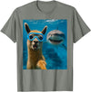 Selfie Llama and Shark Summer Scuba Diving Funny Llama Selfie with Shark Ocean Lovers T-Shirt - Olive Heather