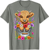 Funny Highland Cow Lovers Cute Baby Highland Cow Bucket Floral Farm T-Shirt - Olive Heather