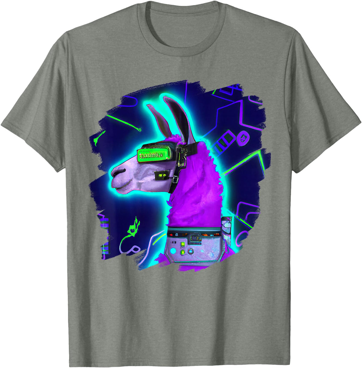 Llama Robot Cyborg Life Apparel Llama Cyborg Robot Llama Cool Artistic Retro Alpacas T-Shirt - Olive Heather
