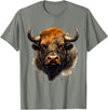 Safari Animal Art Buffalo Animal Print Portrait Bison Nature Artwork T-Shirt - Olive Heather
