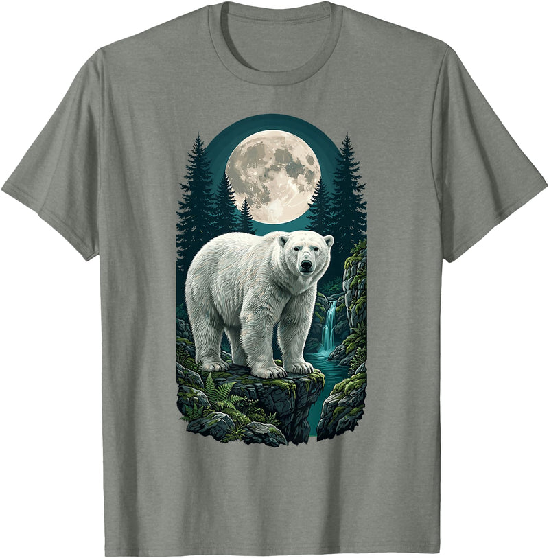 Polar Wilderness Fan Wildlife Lover Polar Bear Full Moon Night Forest Wildlife Nature Lover T-Shirt - Olive Heather