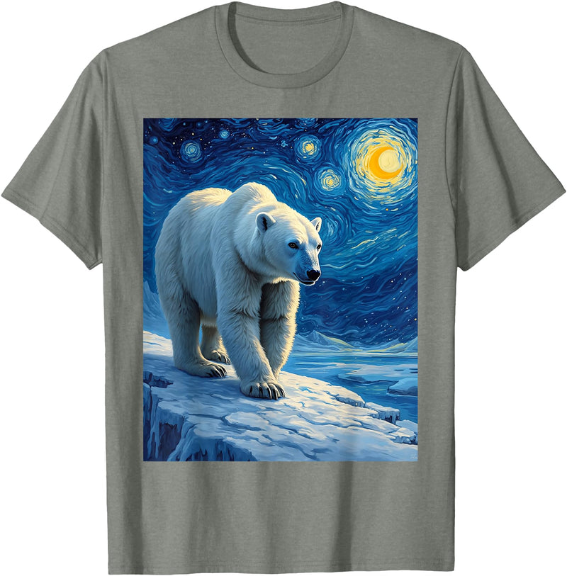Polar Bear Van Gogh's Starry Night Wildlife Art Van Gogh's Starry Night Polar Bear Ice Bear Animal Lovers T-Shirt - Olive Heather