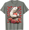Romantic Animals Valentine’s Day Presents Cute Polar Bear with Red Roses Hearts Valentine’s Day Animal T-Shirt - Olive Heather