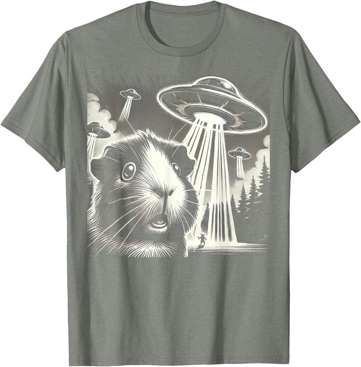Guinea pig UFO BY TEERA Guinea pig UFO Funny Meme Selfie T-Shirt - Olive Heather
