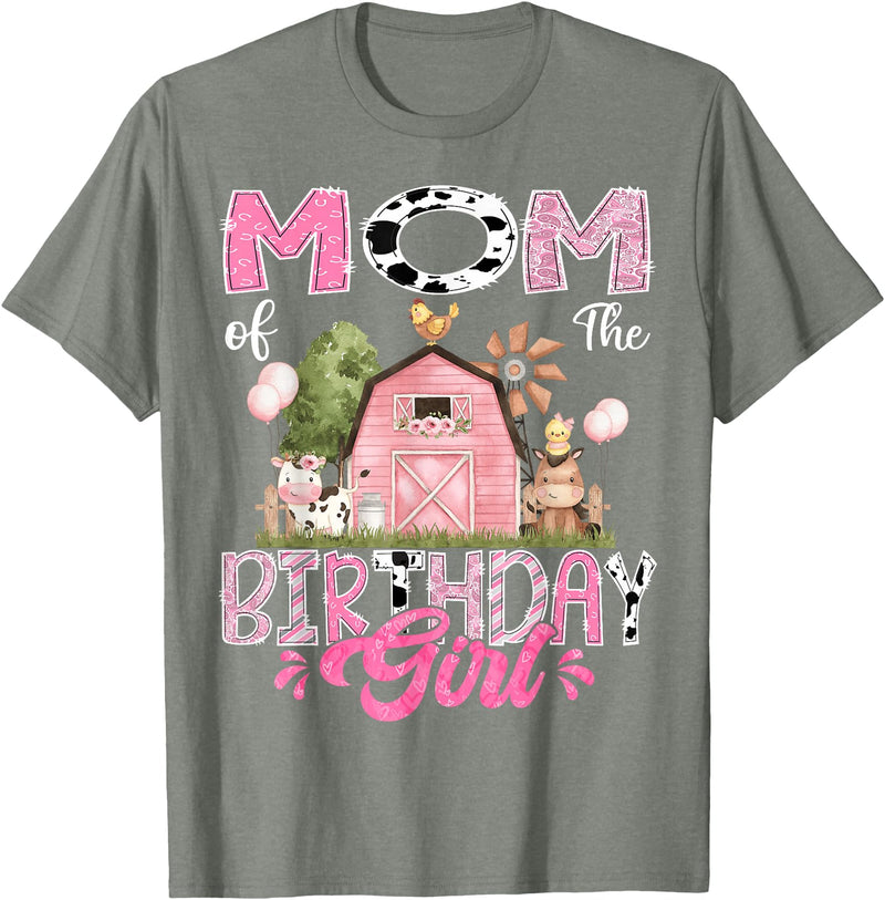 Famer Pink Cow Birthday Matching Tees Mom Of The Birthday Girl 1St Birthday Pink Cow Farm T-Shirt - Olive Heather