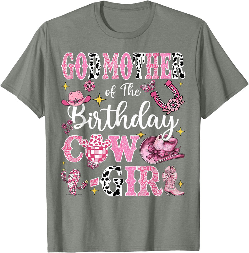 CowGirl Birthday Family Matching GodMother Of The Birthday Cow-Girl Rodeo GodMother Bday T-Shirt - Olive Heather