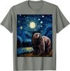 Starry Night Wildlife Graphic Grizzly Bear Van Gogh Starry Night Grizzlies Animal T-Shirt - Olive Heather