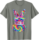 Bunny Face with Tie Dye Glasses Happy Easter Day Men Boy Kid T-Shirt in Olive Heather