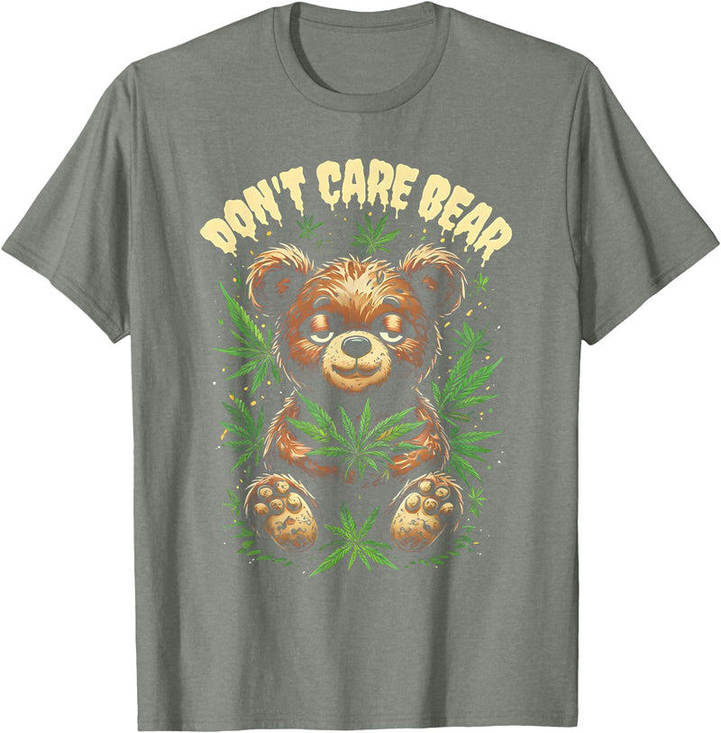 Funny Cannabis Apparel Funny Bear Cannabis Design - Don’t Care Bear T-Shirt - Olive Heather