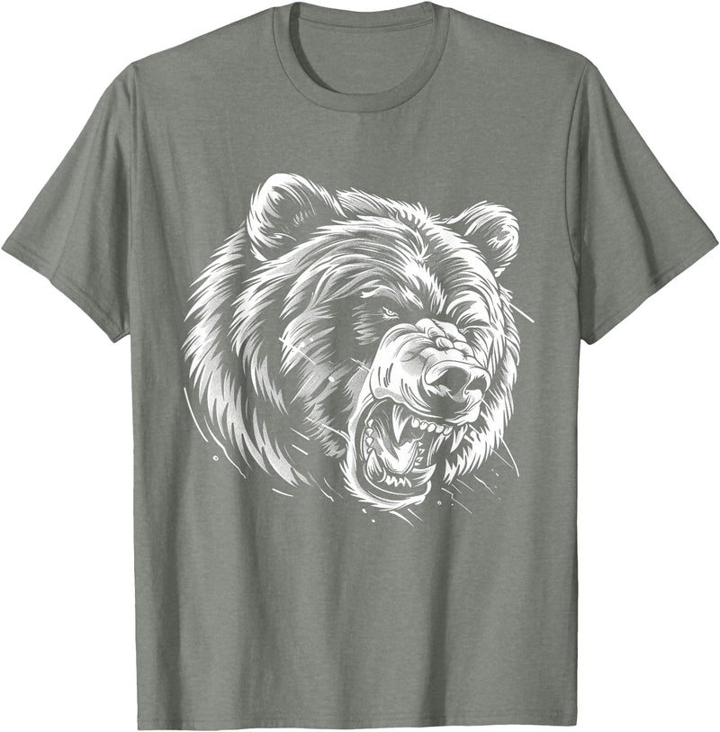 Angry Grizzly Bear T-Shirt - Olive Heather