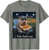 Funny Men Women Pig Baseball Outfit Funny Pig Baseball I Live Here Now T-Shirt - Olive Heather
