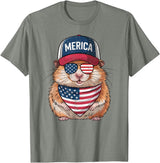 Hamster 4th of July US American Flag Patriotic T-Shirt - Olive Heather