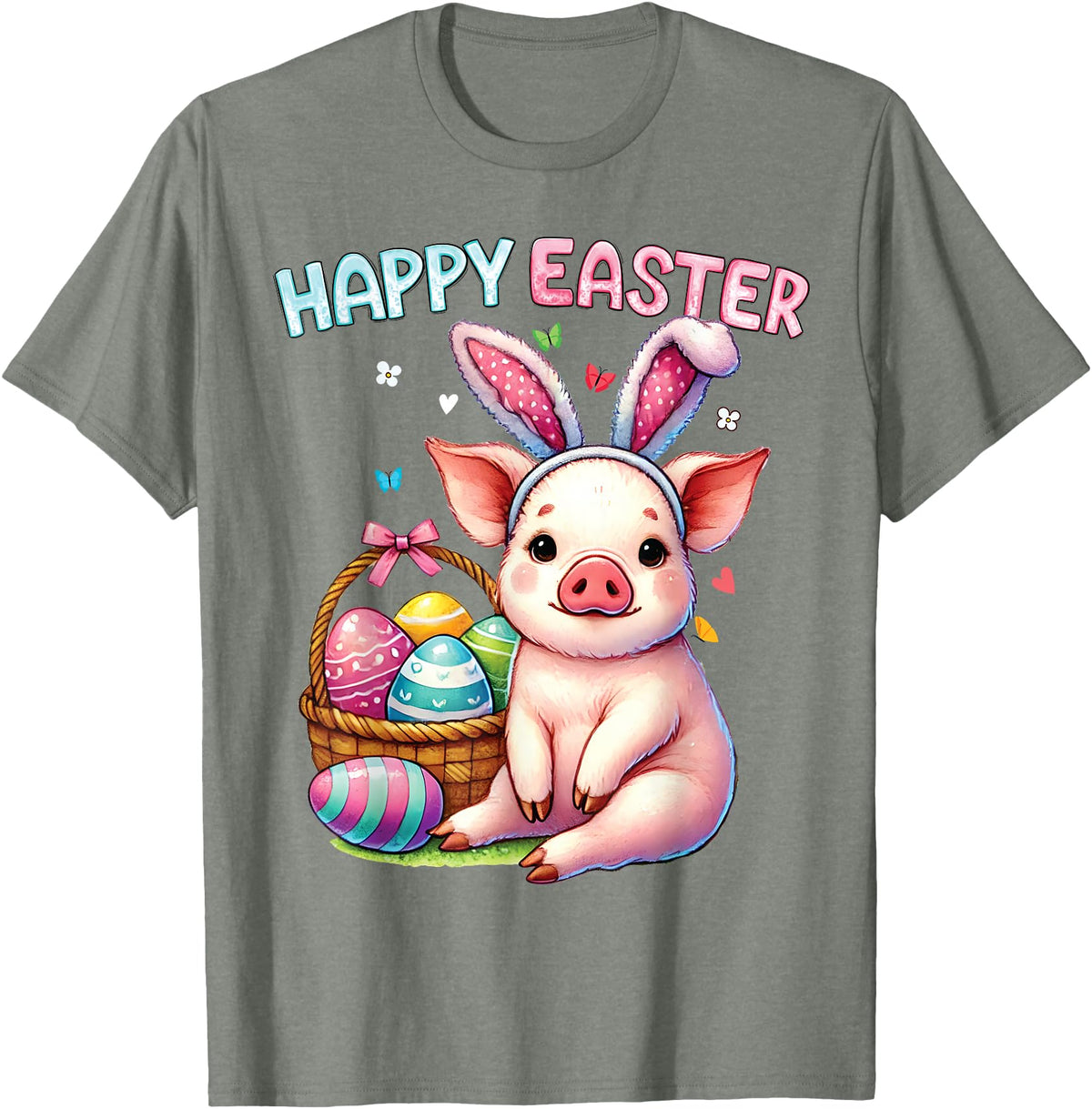 Farm Animal Lovers Cute Pig Easter Holiday Gifts Happy Easter Farm Animal Pig Lovers Bunny Women Kids Girls T-Shirt - Olive Heather