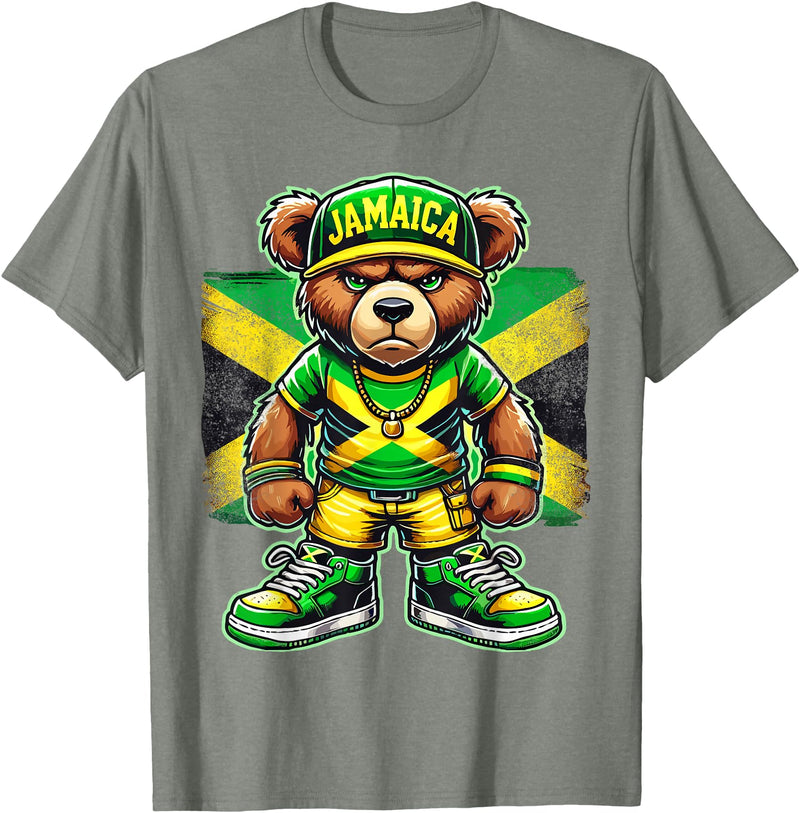 Jamaica Flag Lover Jamaica Flag Teddy Bear Jamaican T-Shirt - Olive Heather