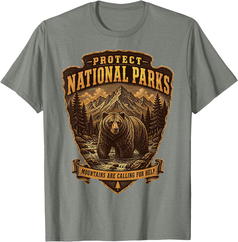 National Parks Conservation Co Protect National Parks Bear Vintage Arrowhead Badge Apparel T-Shirt - Olive Heather