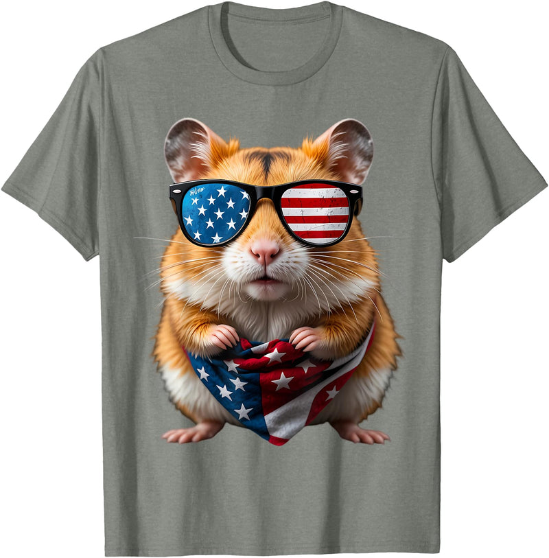 Hamster 4th Of July American Independence Day USA Patriotic T-Shirt - Olive Heather