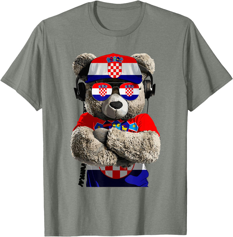 Croatia Flag Clothes Clothing for Men & Women Croatian Flag Bear Sunglasses Souvenirs Products Croatia T-Shirt - Olive Heather