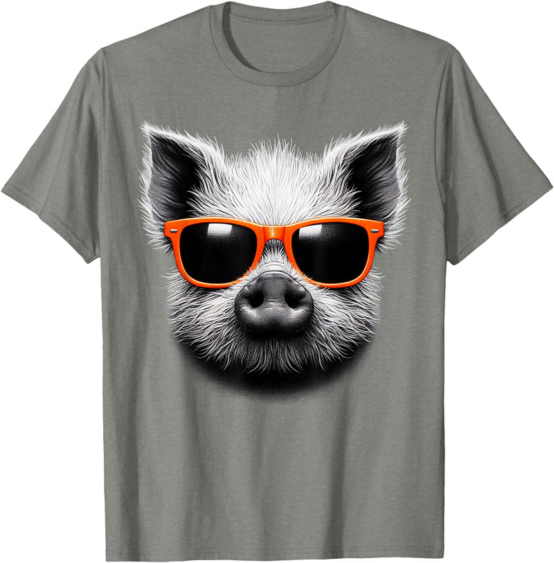 Cool Pig Love Graphic Art Cool Pig Wearing Sunglasses Graphic Art T-Shirt - Olive Heather