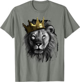 Trendy Apparel King Lion With Crown Street Art T-Shirt - Olive Heather