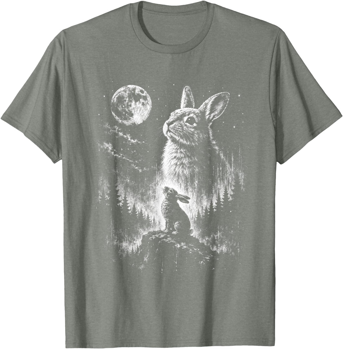 Bunny Rabbit Howling to the Moon Bunny Howl At T-Shirt in Olive Heather