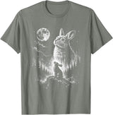 Bunny Rabbit Howling to the Moon Bunny Howl At T-Shirt in Olive Heather
