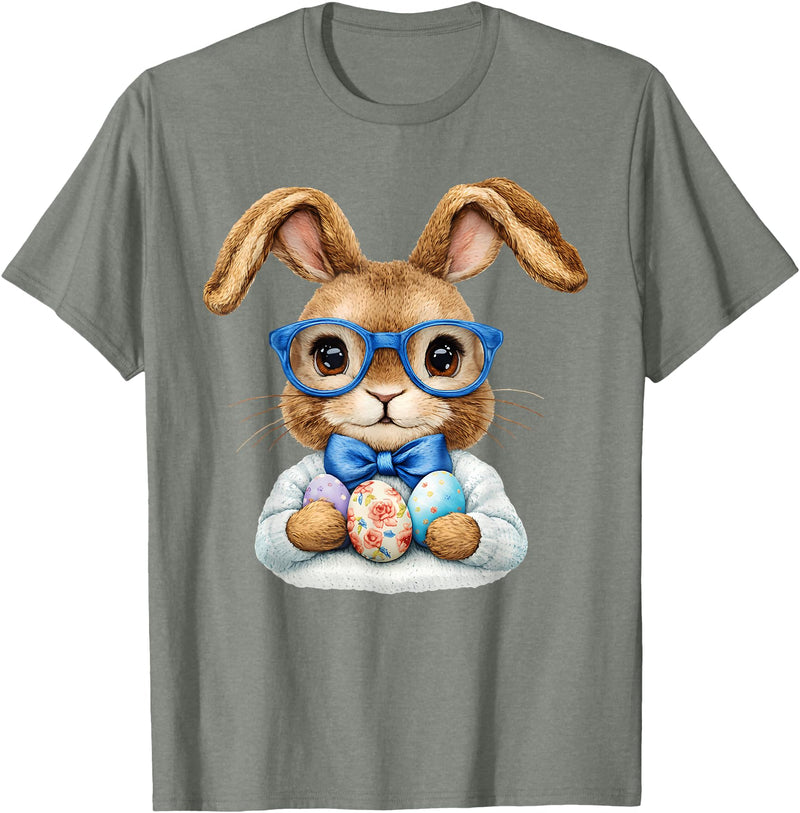 Vintage Easter Rabbit Cute Bunny with Bow Tie Boy Kid T-Shirt in Olive Heather