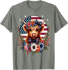Funny July 4th Highland Cow Farm Lovers Gift Ideas Cute Highland Cow Florals 4th of July USA Flag Patriotic T-Shirt - Olive