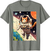 HAPPY DAWG - ARTS Astronaut Cat - Funny Space Cat Japanese Retro Kawaii Cute T-Shirt