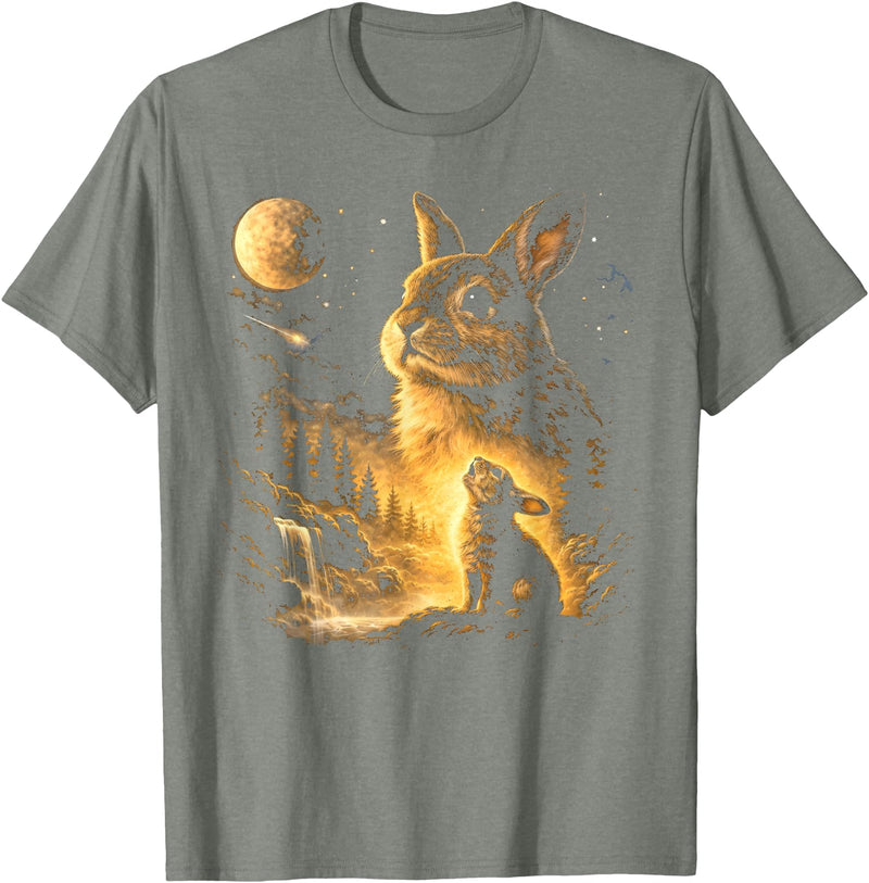 Bunny Howling to the Moon Vintage 90s Animal Easter Day T-Shirt (Black) in Olive Heather