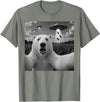 Retro Polar Bear Selfie with UFOs Meme Polar Bear Selfie with UFO Alien Funny T-Shirt - Olive Heather