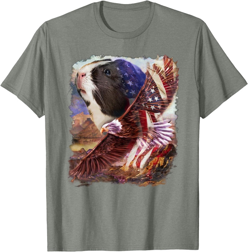 Guinea Pig American Flag 4th July Independence Eagle Women Kids Men T-Shirt - Olive Heather