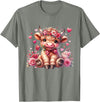 Happy Valentine Highland Cow Costume Love Clothing Valentine Highland Cow Print Cute Love Heart Flowers T-Shirt - Olive