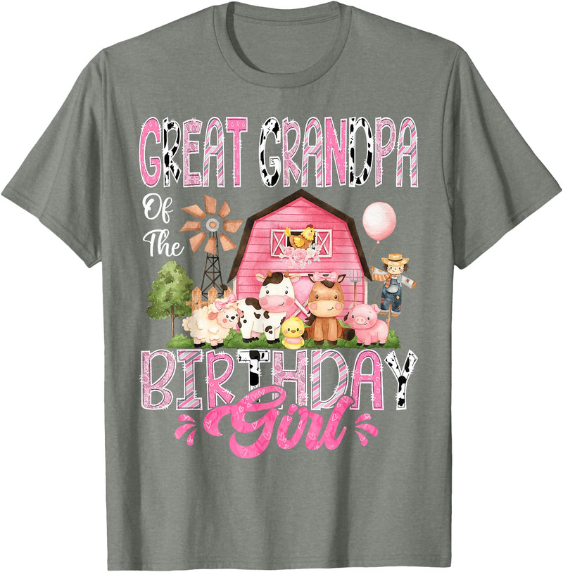Pink Farm Cow Matching Tees Great Grandpa Of The Birthday Girl Pink Farm Cow Birthday T-Shirt - Olive Heather