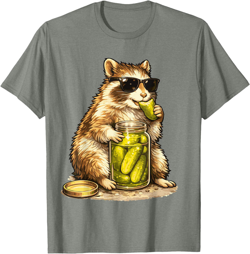 Pickle Munching Guinea Pig Designs Funny Guinea Pig Pickle Lover T-Shirt - Olive Heather