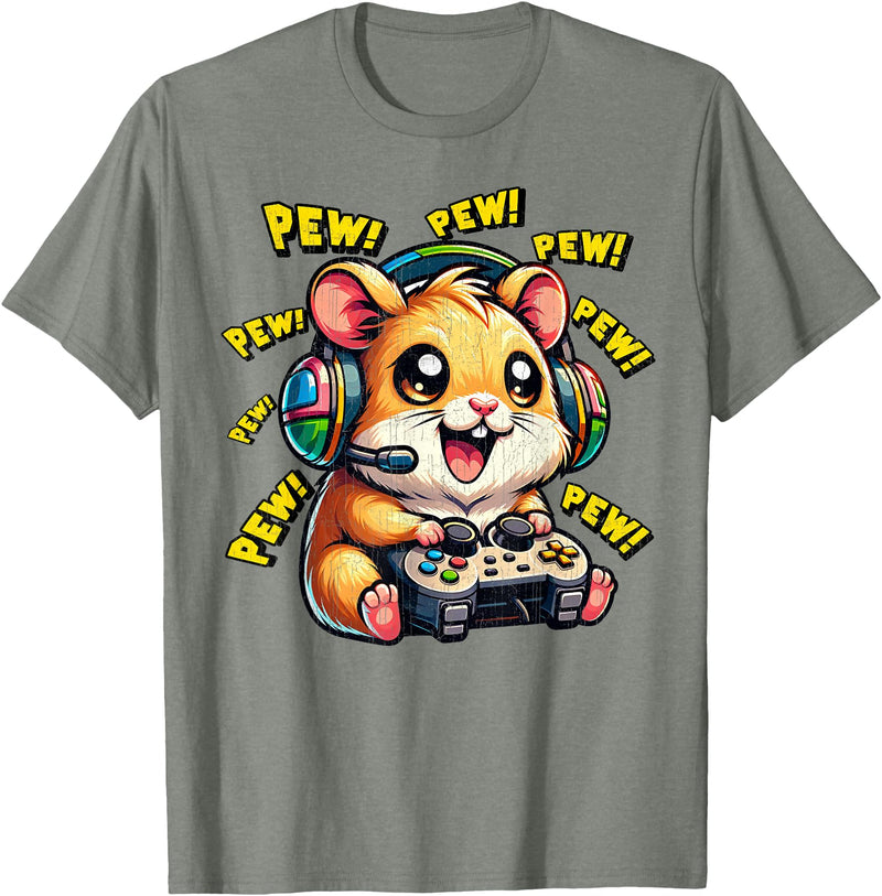 Hamster Gamer Pew Funny Video Games Vintage Boys Men Girls T-Shirt - Olive Heather