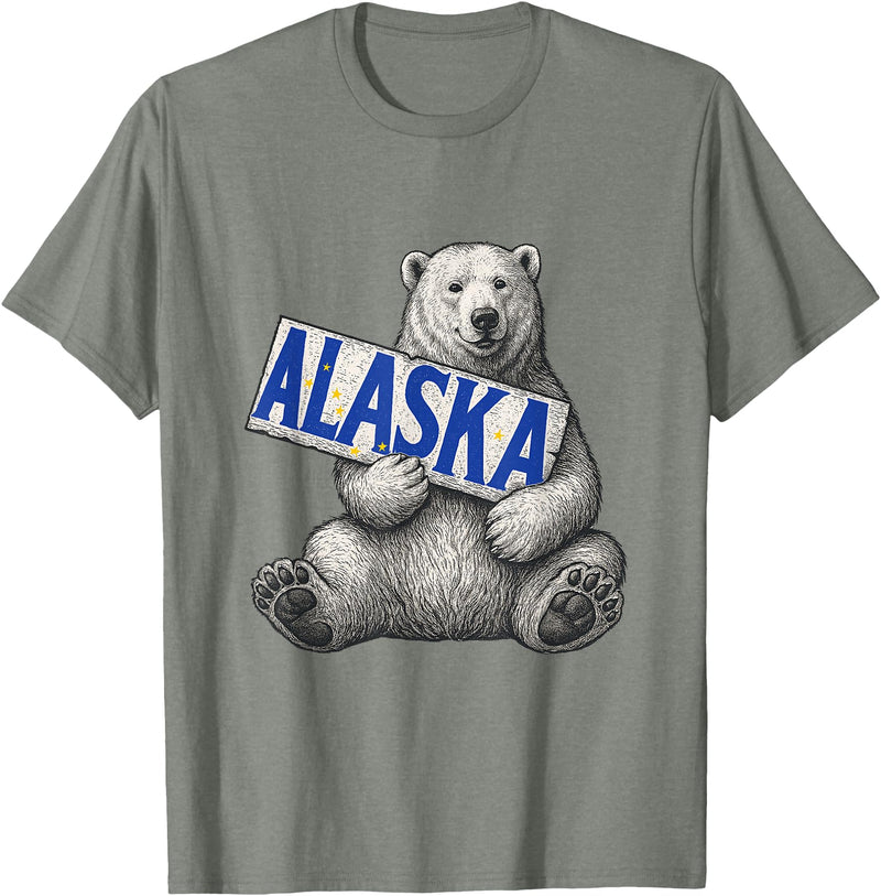 Unknow Carmela Polar Bear Holding Alaska Sign Vintage Alaska Lover T-Shirt - Olive Heather