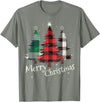 Merry Christmas Apparel Matching Family Clothes Merry Christmas Three Xmas Trees Buffalo Plaid Woman Gift T-Shirt - Olive